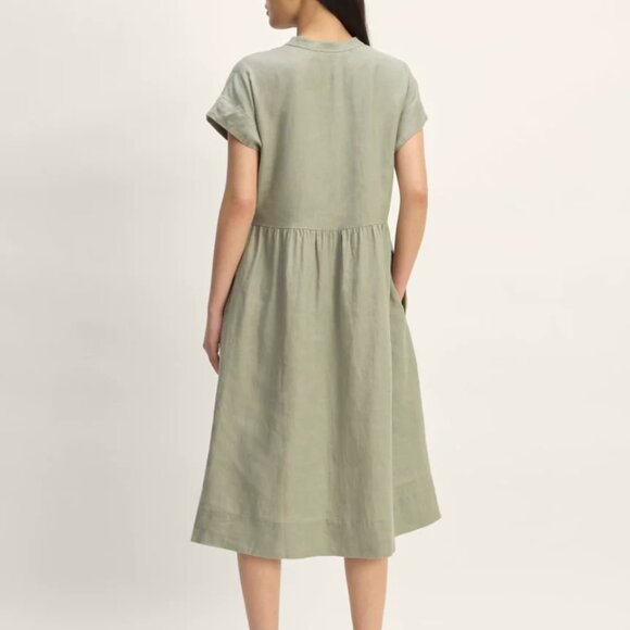 EVERLANE The Craft 100% Linen Short Sleeve Midi Dress in Sage Green - Picture 2 of 12